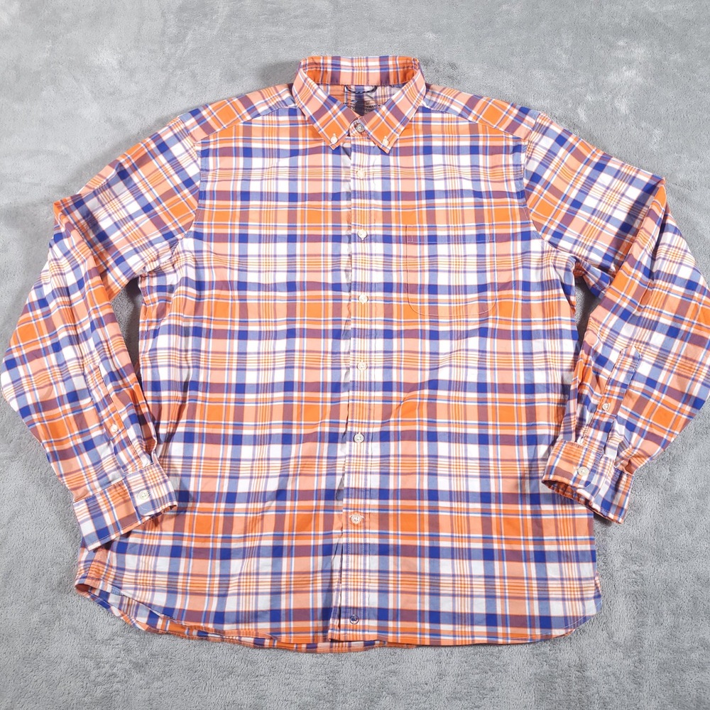 Vineyard Vines Shirt Mens XL Orange Blue Plaid On-The-Go Performance Button Down - Picture 2 of 11